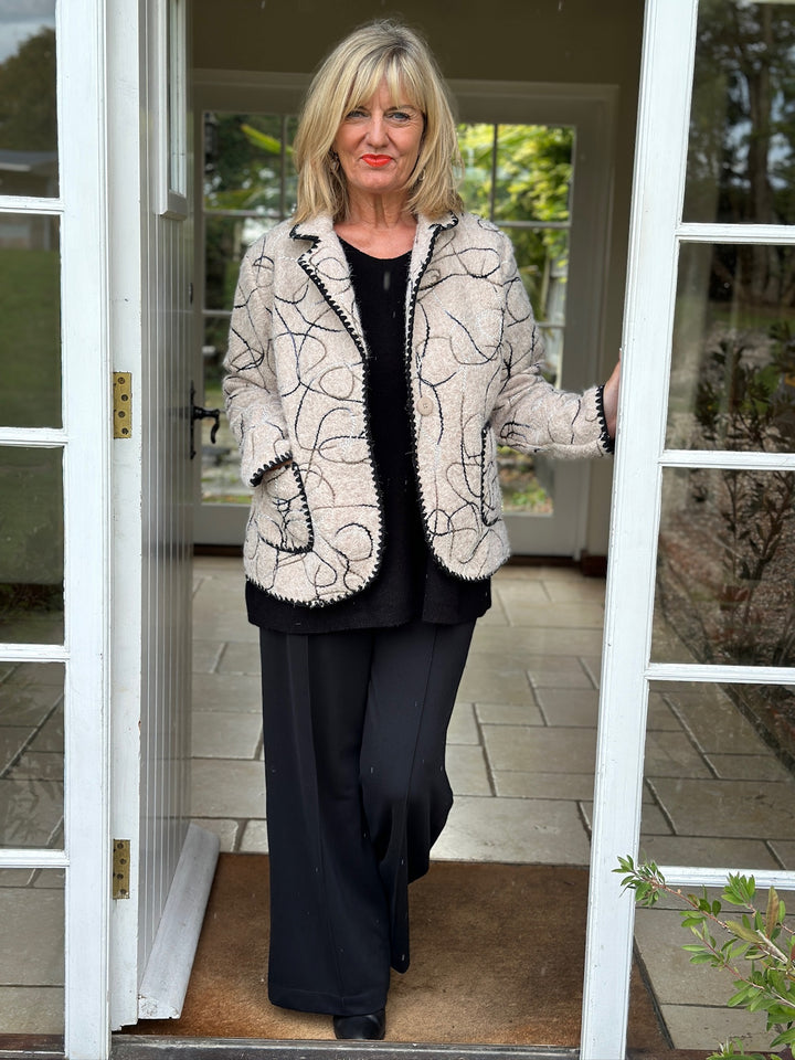 Abstract Swirl Woven Jacket - Short | Stone