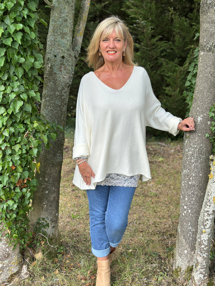 V-Neck Knitted Jumper | Soft Cream