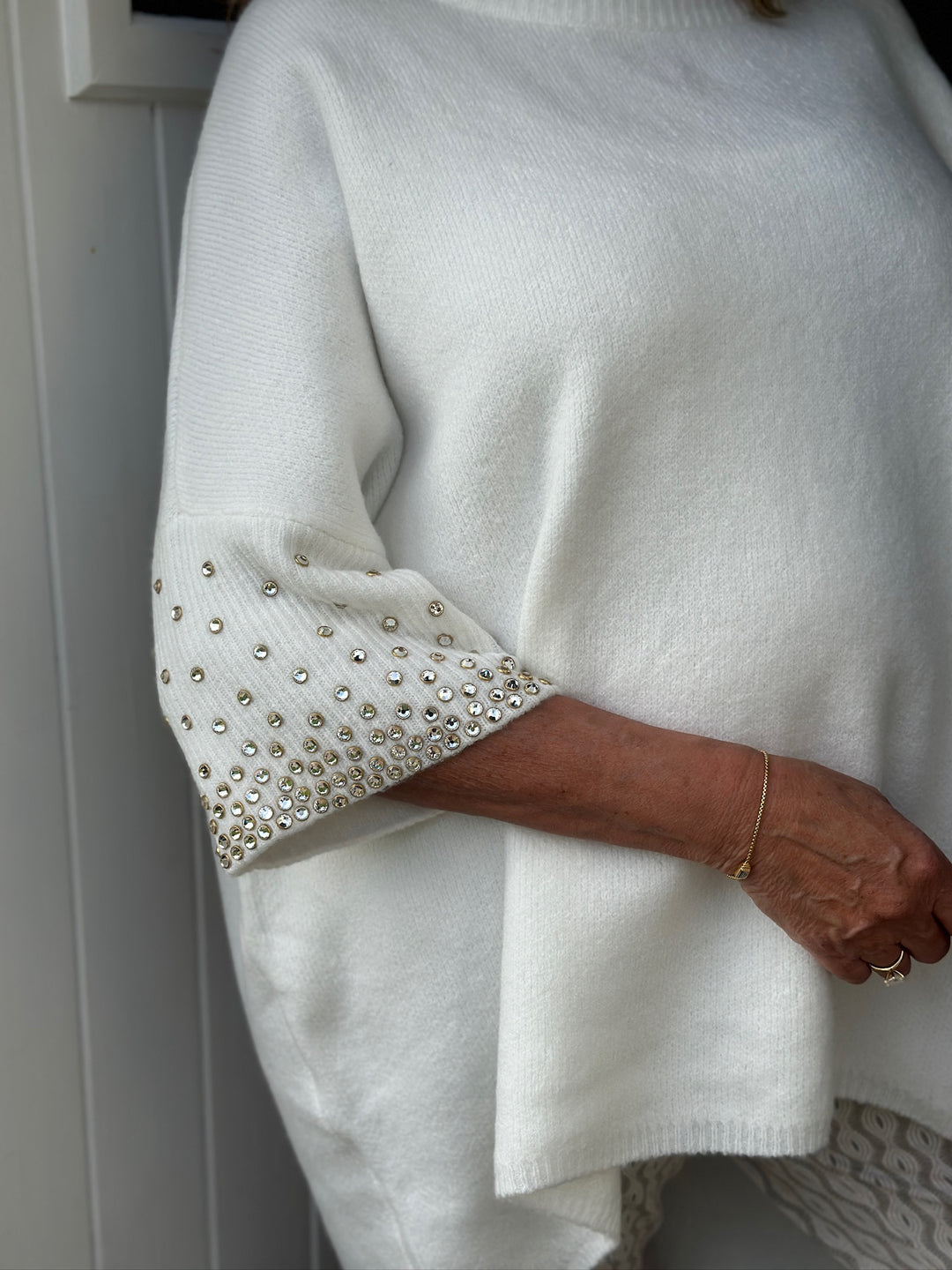 Diamante Sleeve Chunky Knit  | Ivory