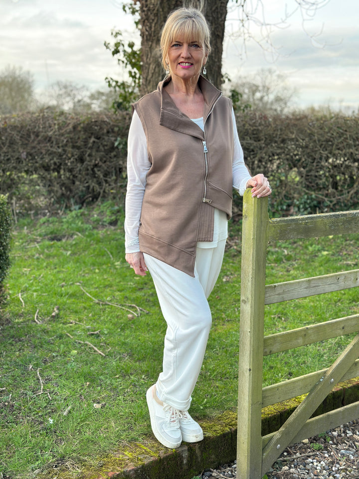 Asymmetrical Two Way Zip Sleevless Jacket - Malissa J | Brown