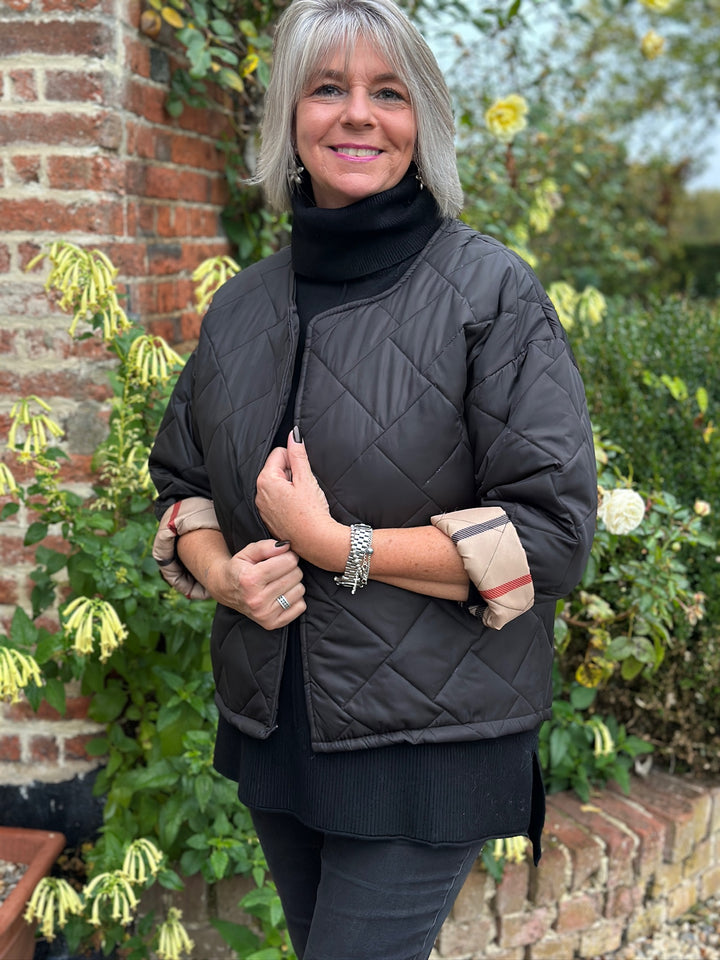 Quilted Jacket With Check Lining | Black