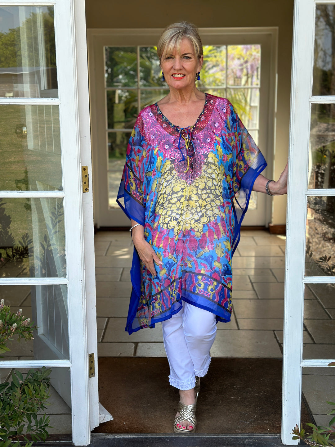 Diamante Detail Sheer Kaftan | Blue