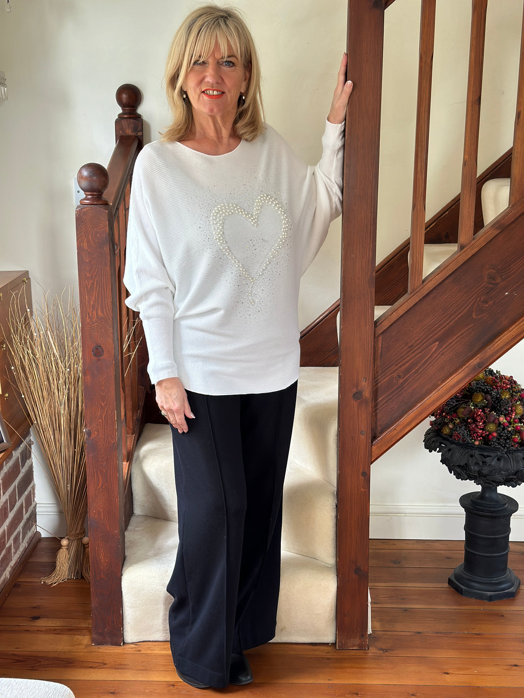 Pearl Heart Batwing Jumper | Ivory