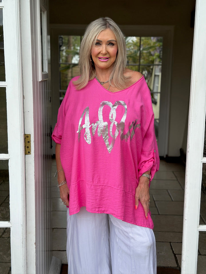 Amour Motif Relaxed Top | Fuchsia