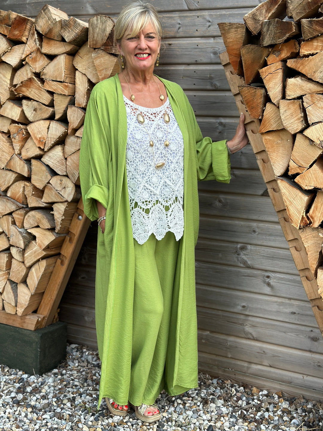 Longline Cardigan Two Piece Co-ord Set | Lime