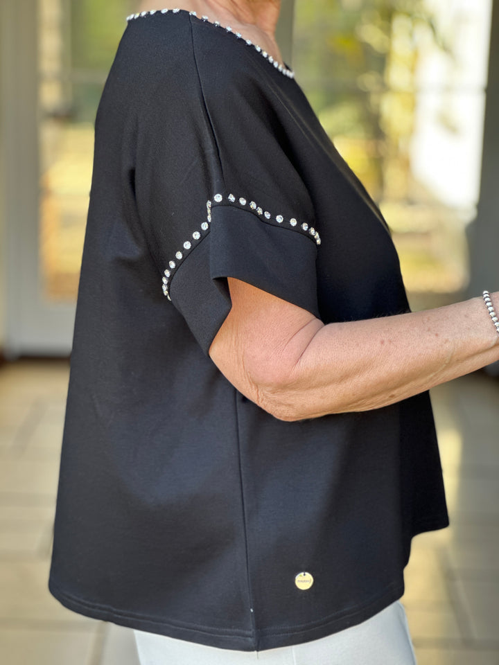 Rhinestone Detail Soft T-shirt - Malissa J | Black