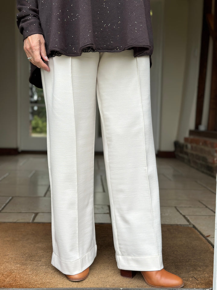 Pull-on Wide Leg Trousers - Malissa J | Oatmeal