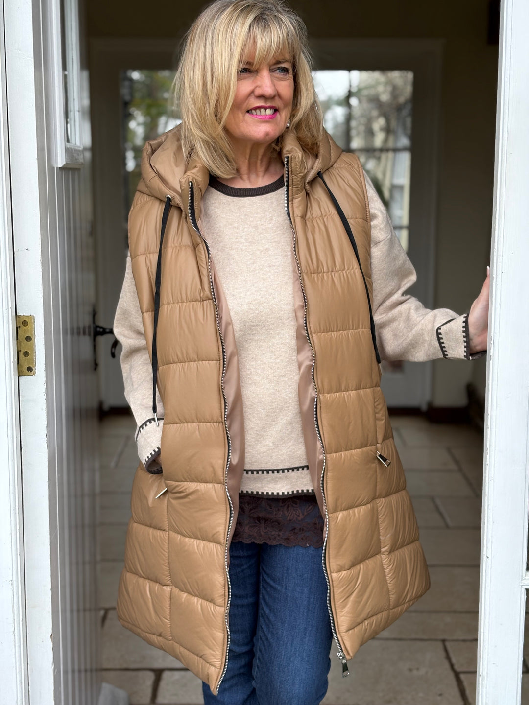 Padded Longline Gilet - Petite | Tan