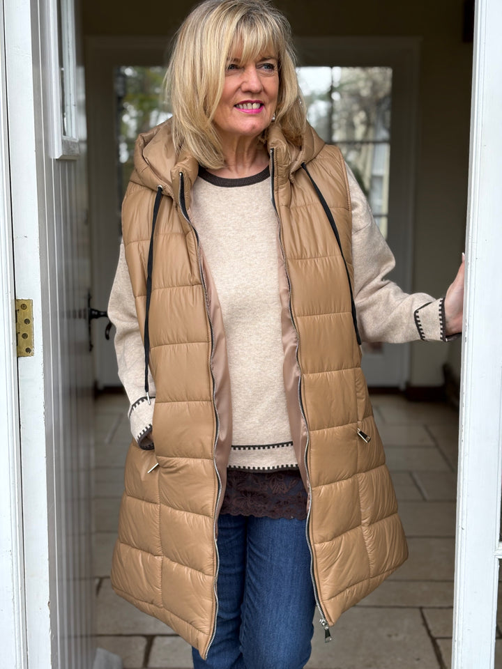 Padded Longline Gilet - Petite | Tan