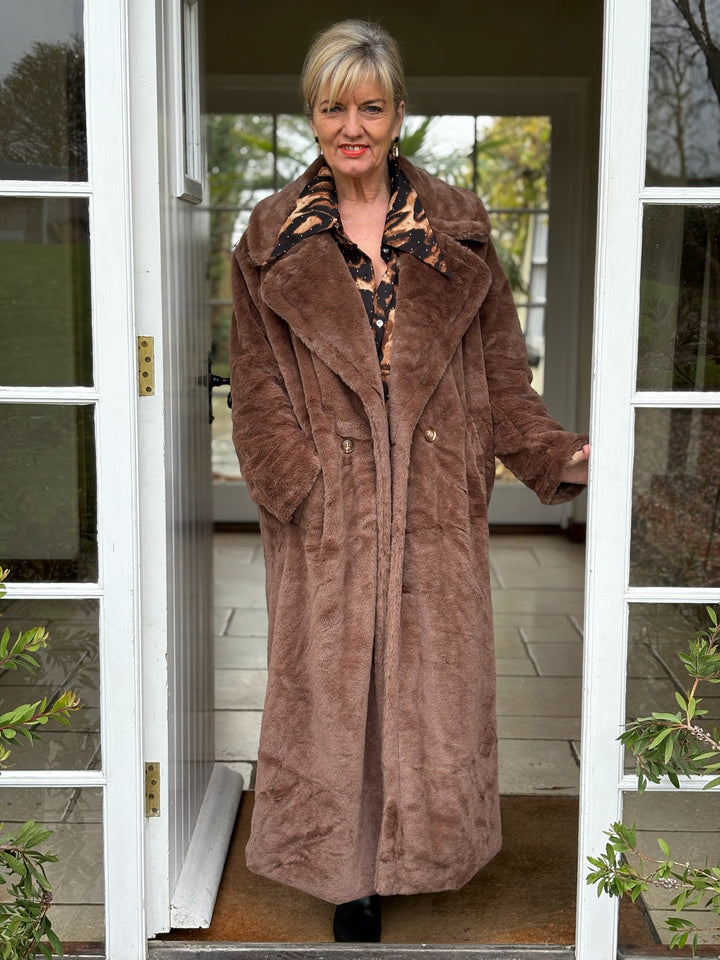 Longline Plush Faux Fur Coat | Mocha