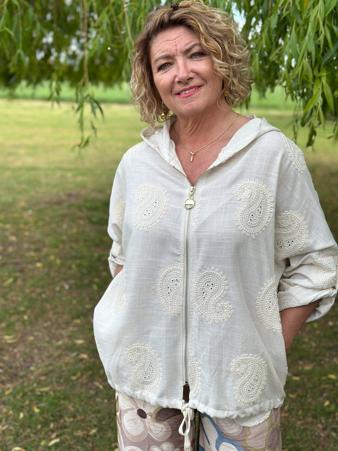 Crochet Floral Hooded Jacket | Natural