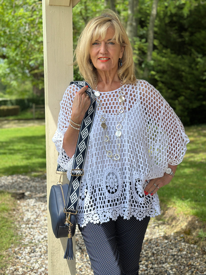 Crochet Lace Overlay Top | White