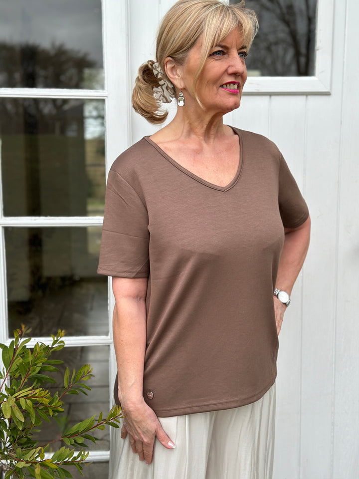 Luxe V-Neck Jersey Tee - Malissa J | Brown