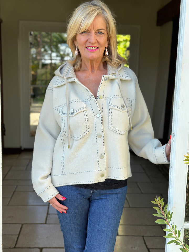 Stitch Detail Hoodie Jacket - Malissa J | Stone