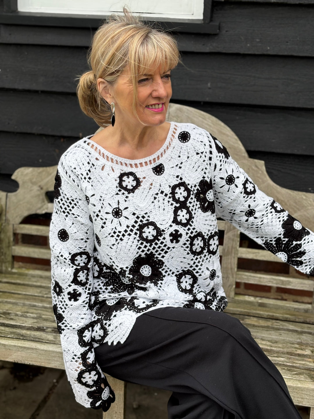 Crochet Flower Jumper Malissa J | Monochrome - Mandy's Heaven 