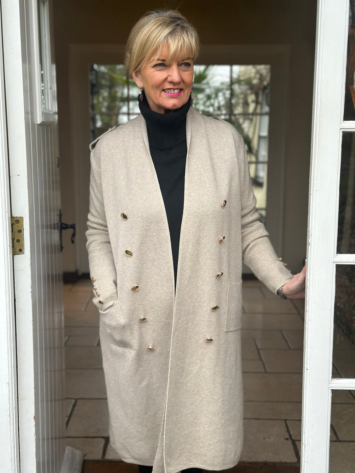 Button Detail Longline Jacket | Taupe