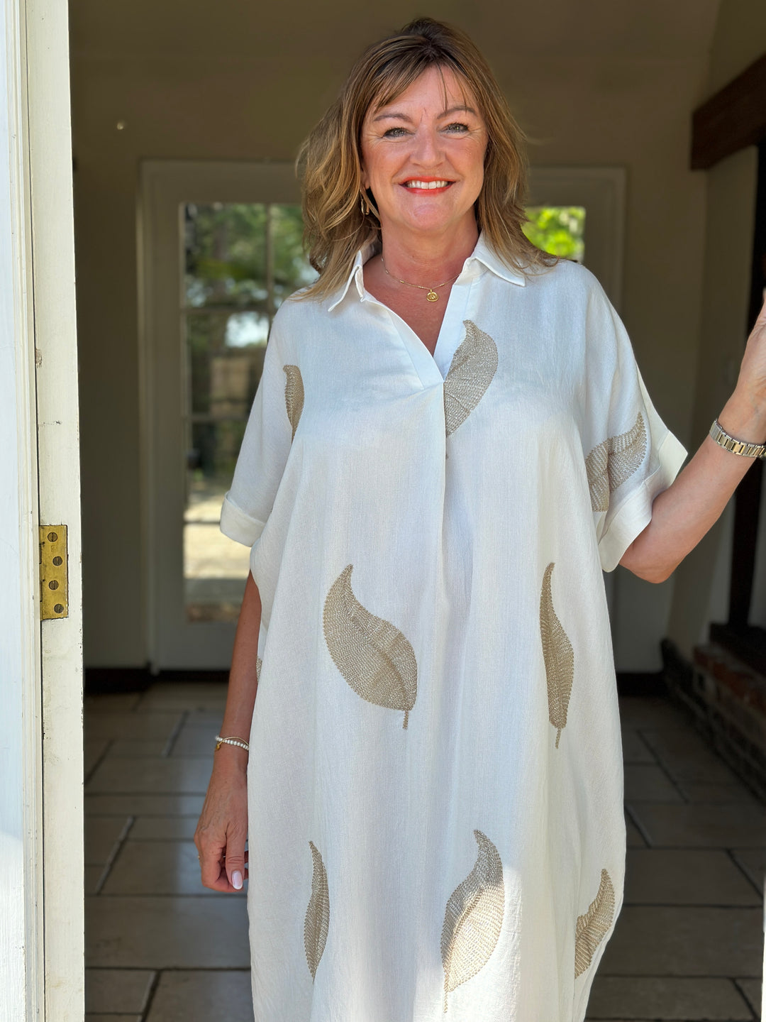 Shimmer Leaf Tunic Dress | White