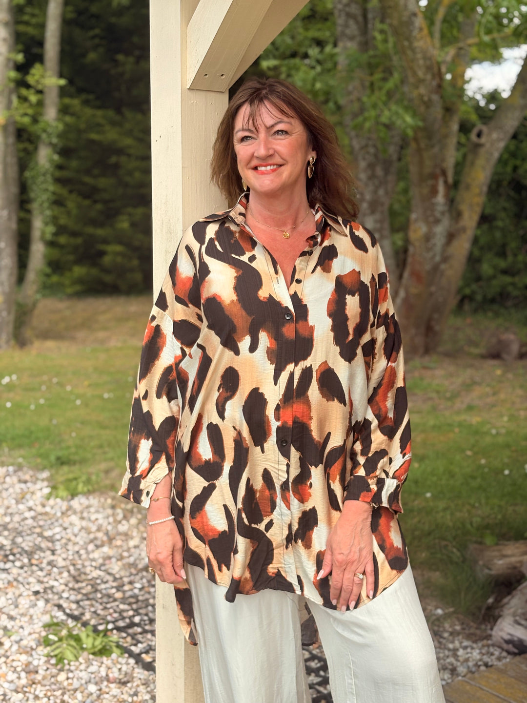 Animal Print Floaty Shirt | Beige