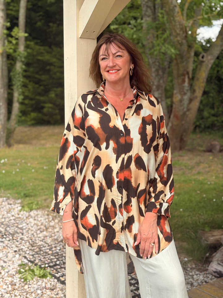 Animal Print Floaty Shirt | Beige
