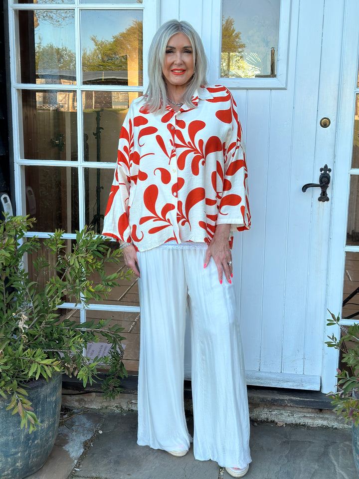 Abstract Leaf Motif Shirt | Orange