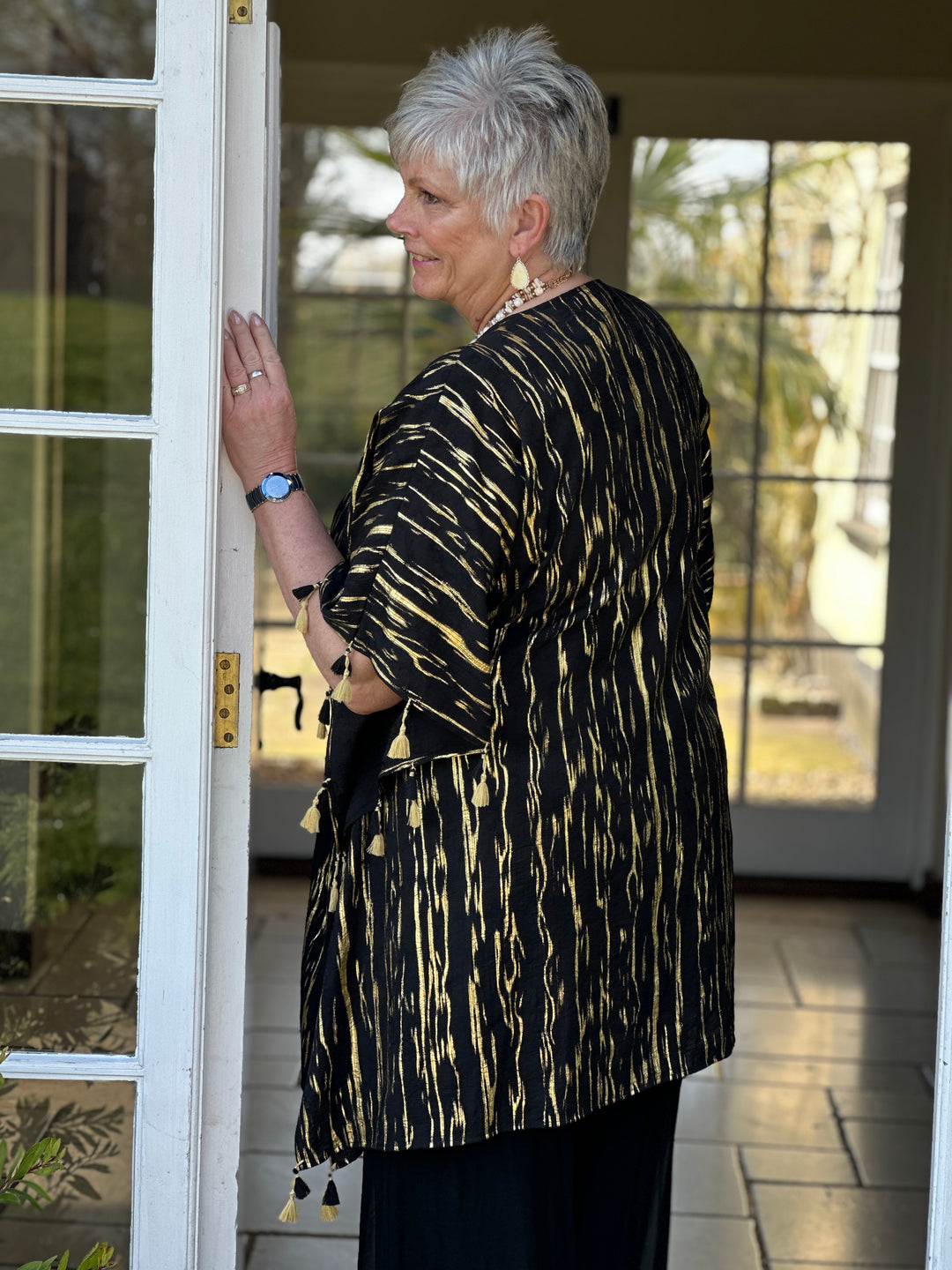 Luxe Print Tassel Kaftan - Malissa J | Black/Gold