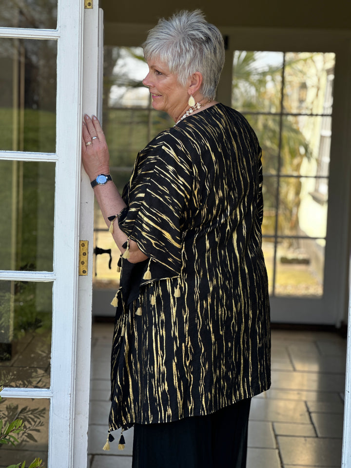 Luxe Print Tassel Kaftan - Malissa J | Black/Gold
