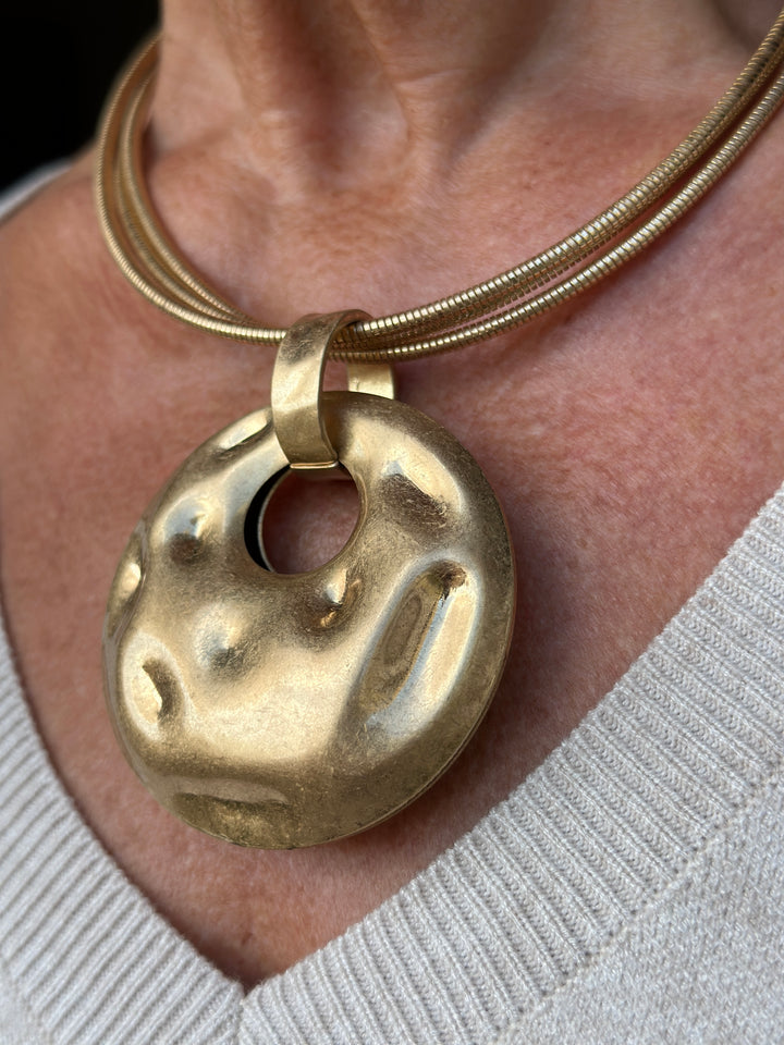 Disc Three Strand Pendant Necklace | Gold