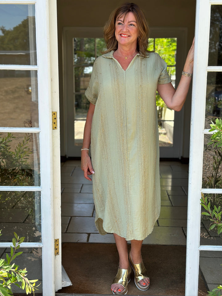 Metallic Stripe Kaftan Dress | Sage
