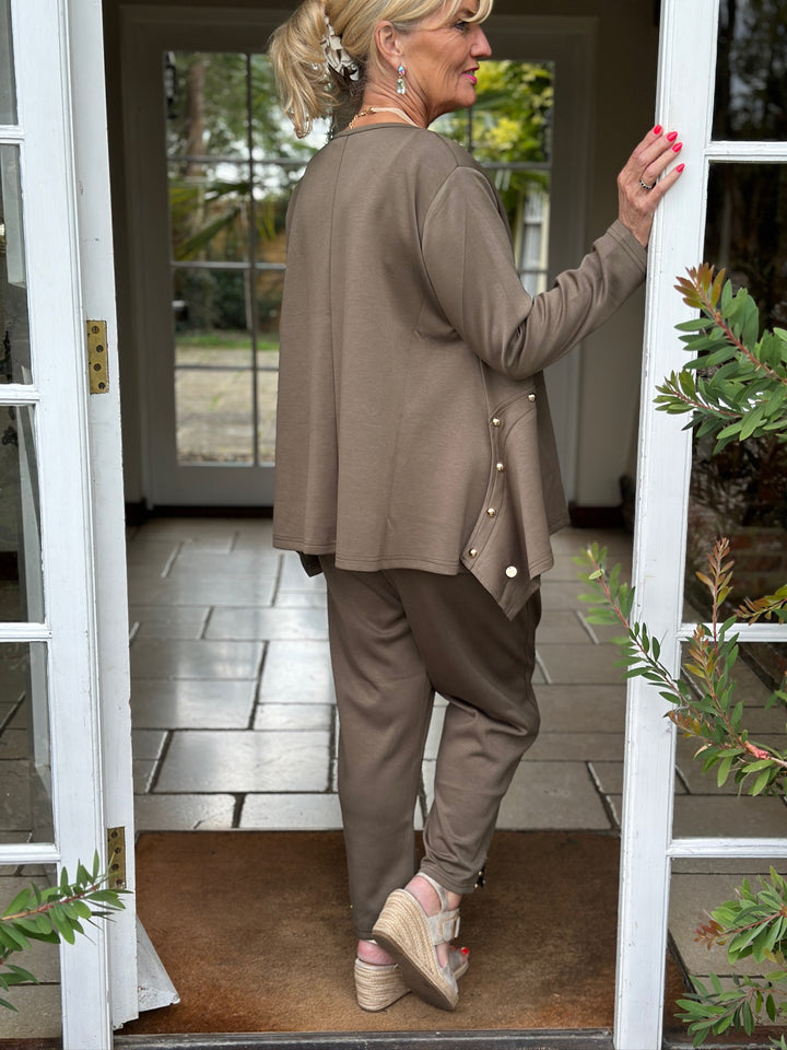 Studded Jersey Tapered Trousers - Malissa J | Khaki