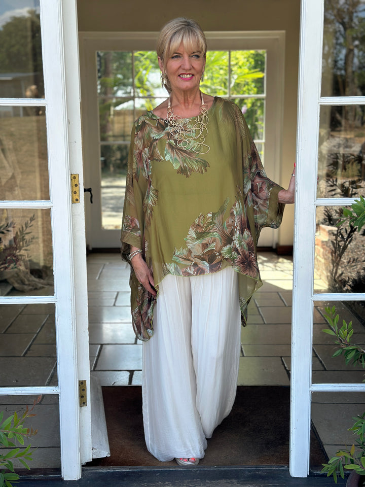 Mia Floral Silk Blouse | Lime