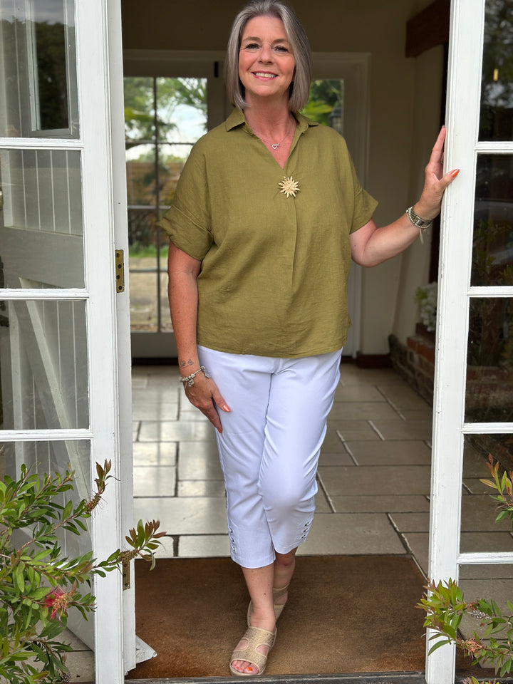 Isla Linen Blend Top | Olive