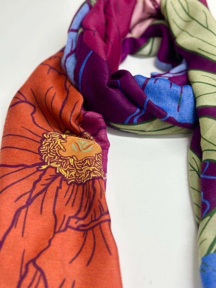 Peonies Scarf | Maroon