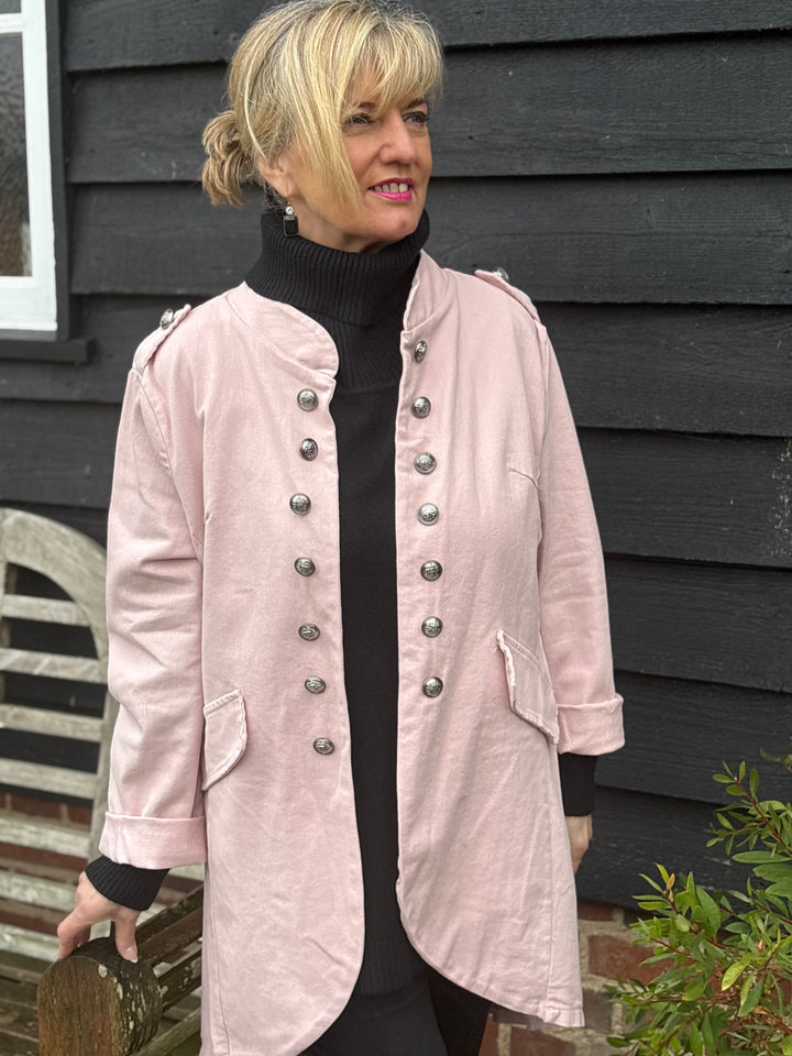 Button Front Military Style Jacket | Blush