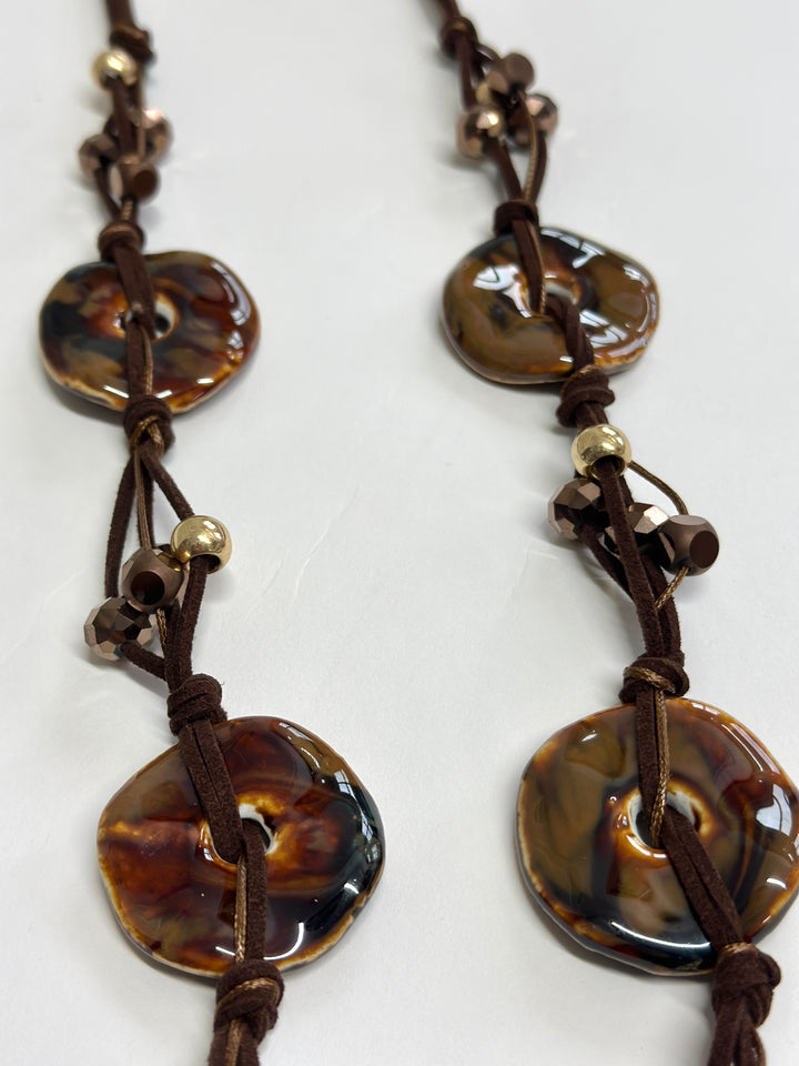 Glazed Disc Cord Necklace | Brown