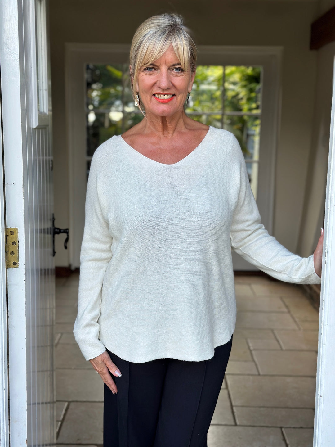 Petite V-Neck Knitted Jumper | Cream