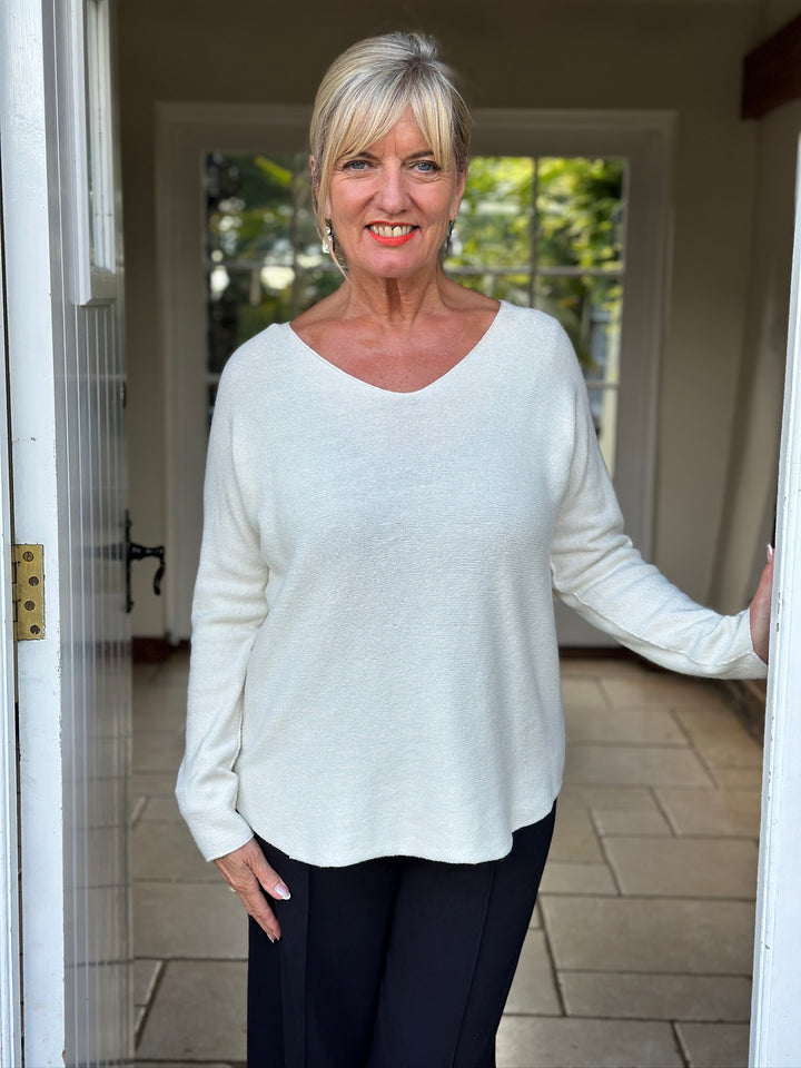 Petite V-Neck Knitted Jumper | Cream
