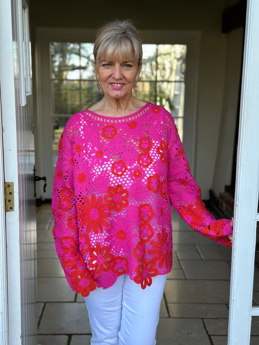 Crochet Flower Jumper Malissa J | Pink - Mandy's Heaven 