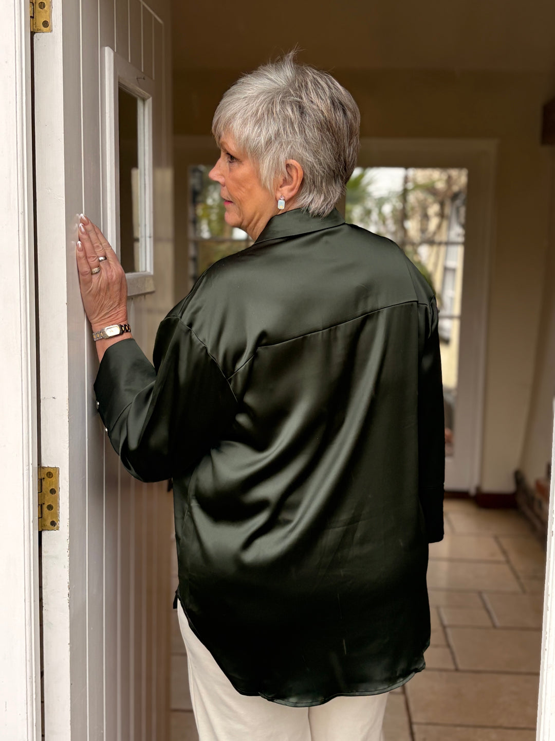 Satin Cuff Detail Pocket Shirt - Malissa J | Deep Green