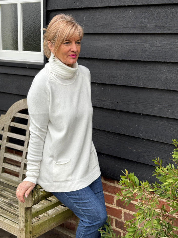 Pocket Roll Neck Jumper | Cream