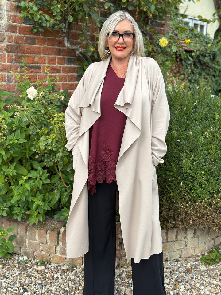 Waterfall Stretch Longline Jacket | Beige