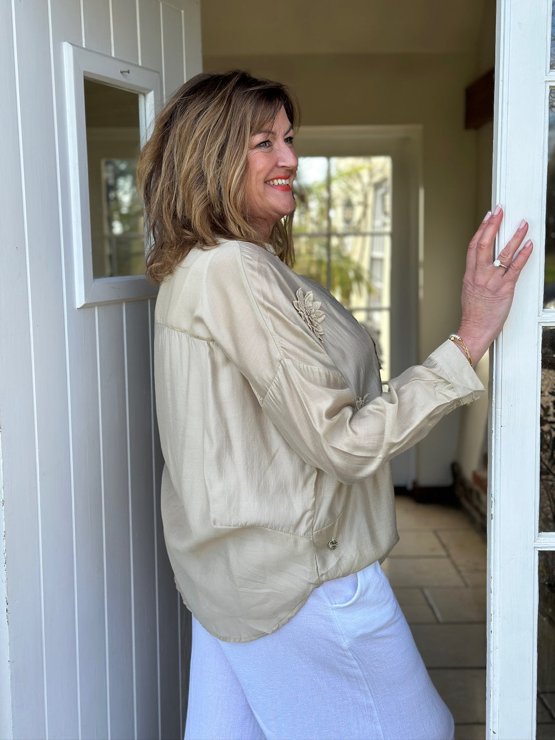 Blouse With Flower Detail  - Malissa J | Caramel