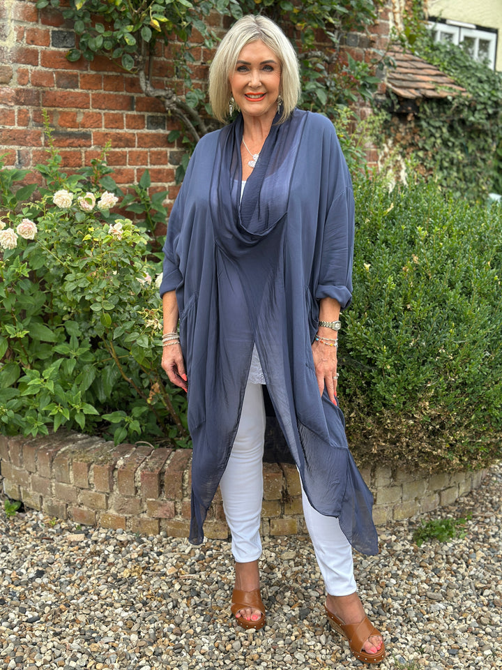 Silk Crossover Tunic | Navy