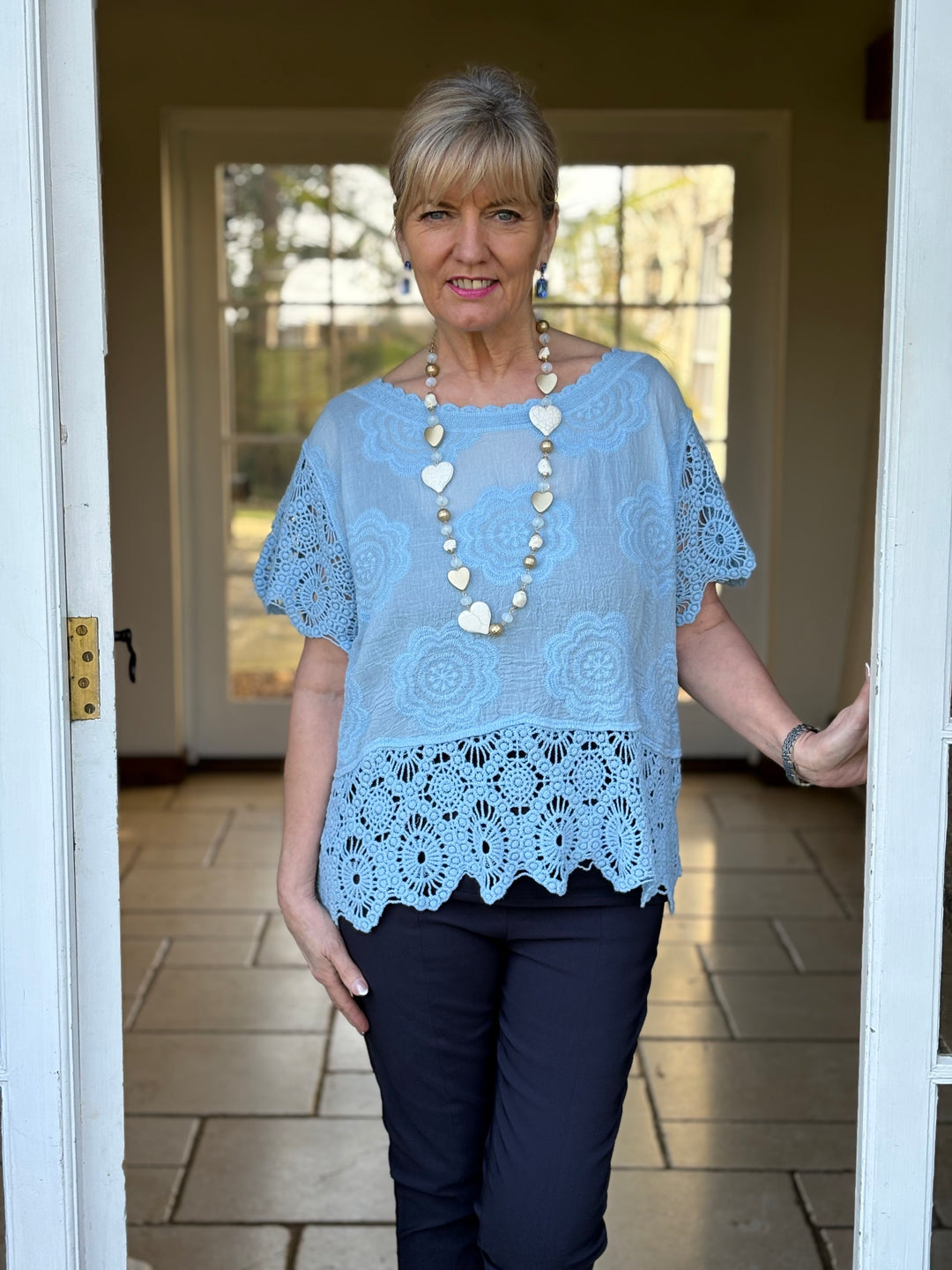 Crochet Floral Top | Sky Blue