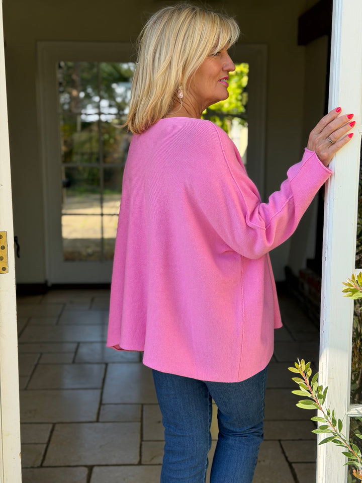 V-Neck Knitted Jumper | Pink
