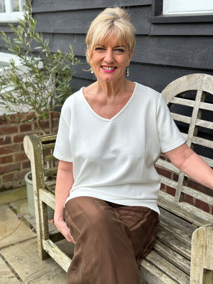 Luxe V-Neck Jersey Tee - Malissa J | White