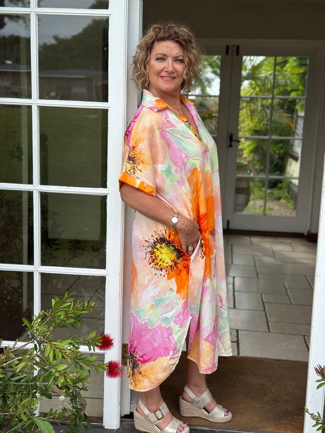 Watercolour Floral Sun Dress | Orange