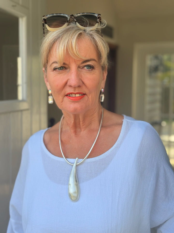 Large Tear Drop Pendant Necklace | Silver