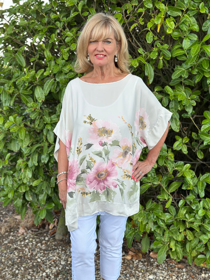 Floral Soft Ovesized Top | Stone