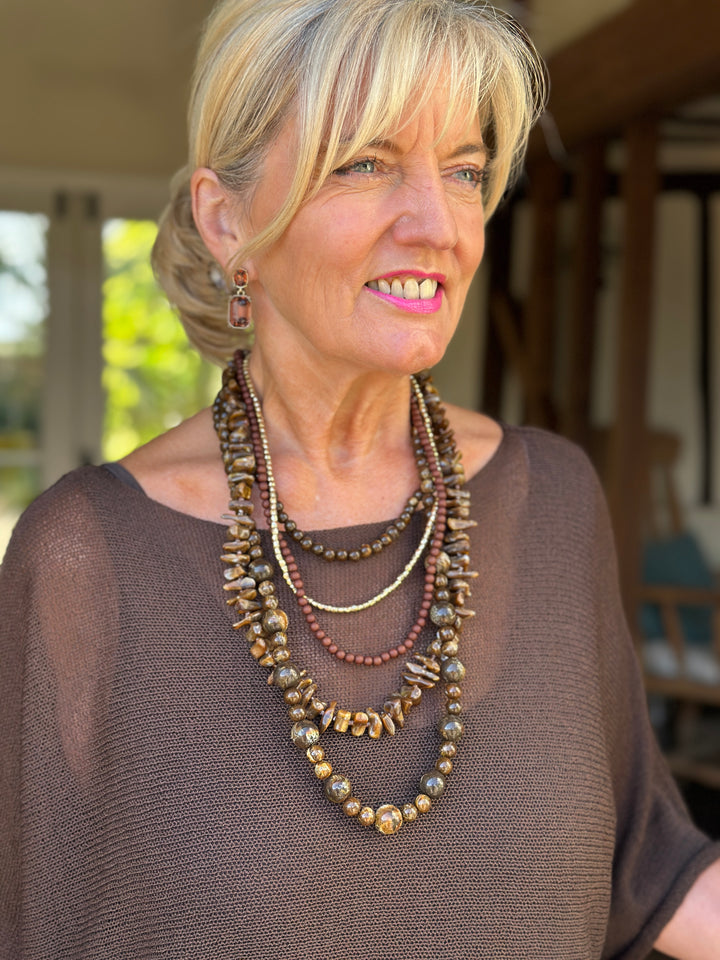 Earthy Multi Strand Bead Necklace | Chocolate