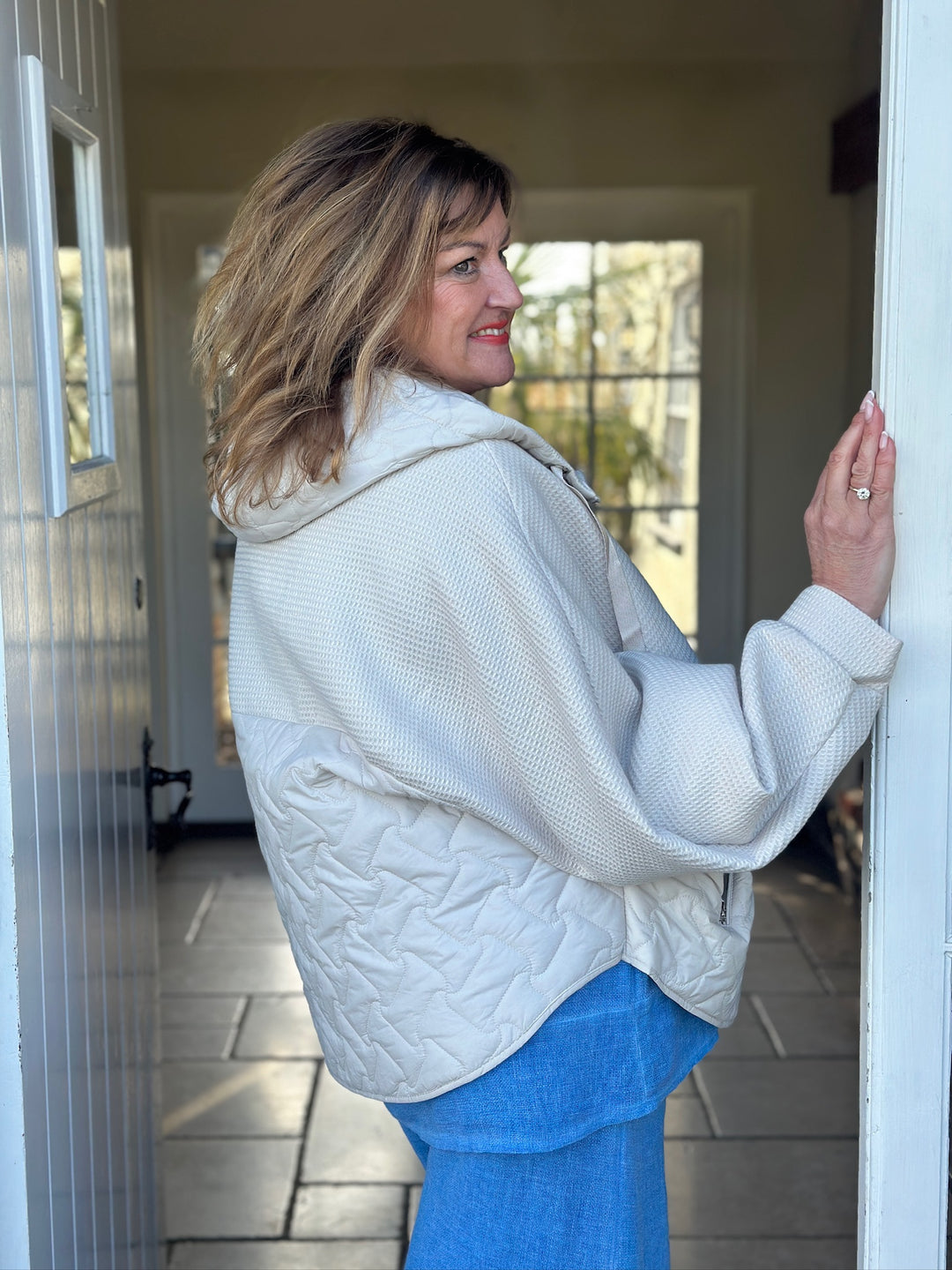 Textured Quilted Zip Jacket | Cream